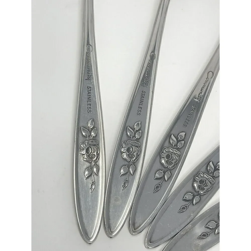 Vintage Oneida Community ROSE SHADOW Stainless Dinner Tea Spoons 6.25